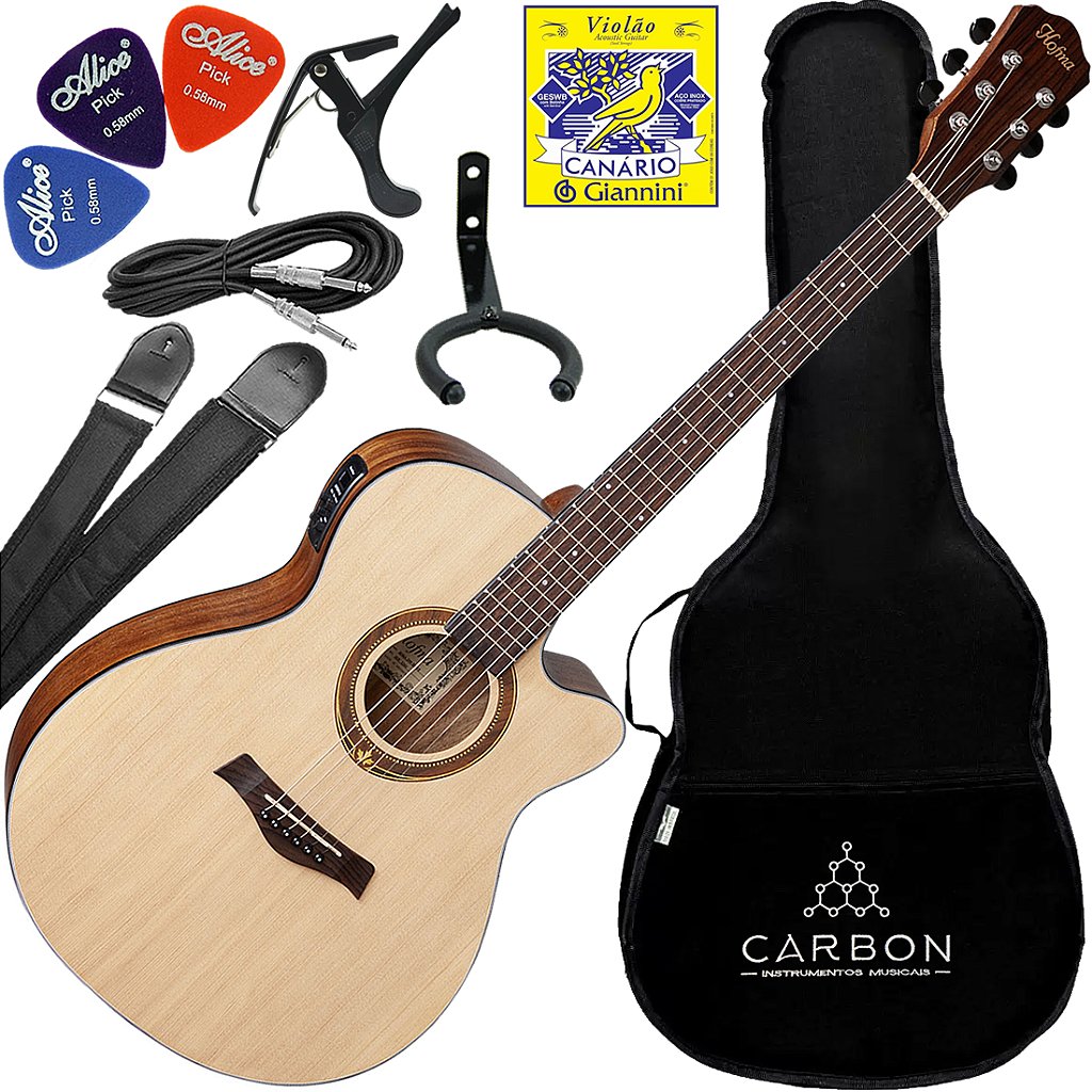 Kit Violão Elétrico Hofma Hma-295 Stnt Natural Aço Vx02