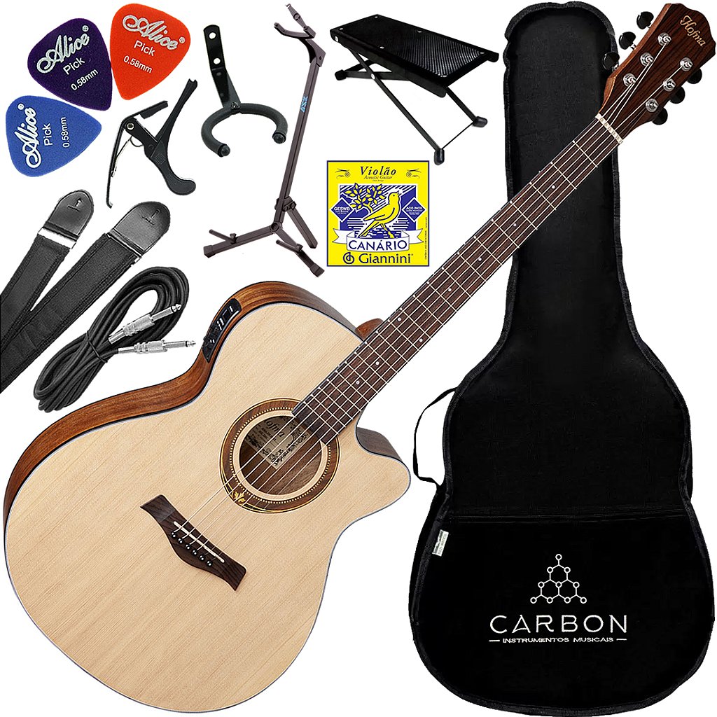 Kit Violão Elétrico Hofma Hma-295 Stnt Natural Aço Vx03