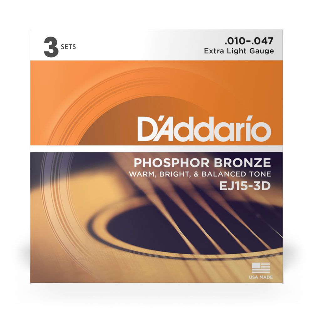 Encordoamento Violão Aço 10-47 (3 Jogos) D Addario EJ15-3D