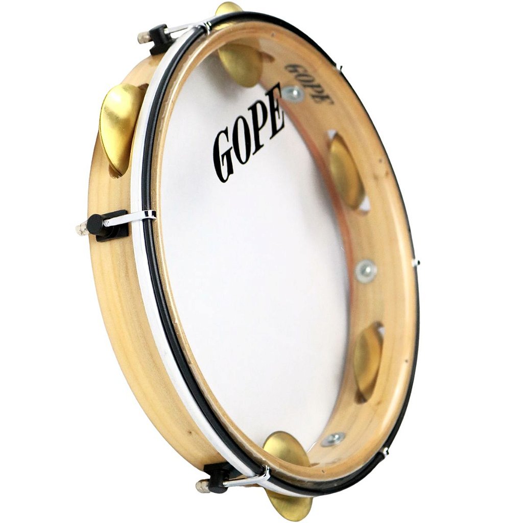 Pandeiro Super Leve Gope 12" Natural Aros Preto Pele Cristal