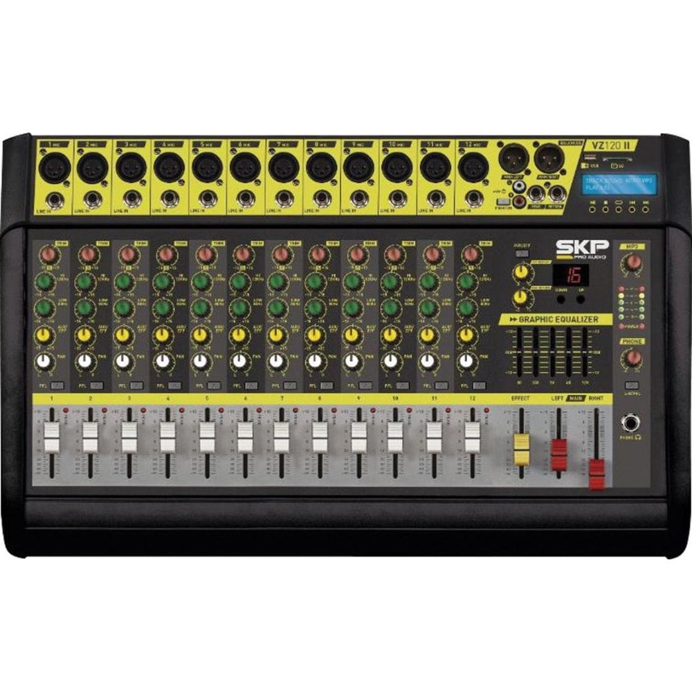 Mesa De Som Amplificada 12 Canais 500w Com Mp3, Entrada USB , Com Efeitos Vz120-ii