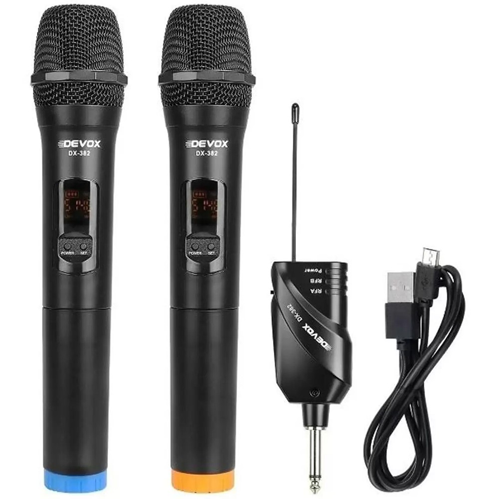 Microfone Sem Fio De Mao Duplo Uhf Com Mini Receptor Dx-382 Devox