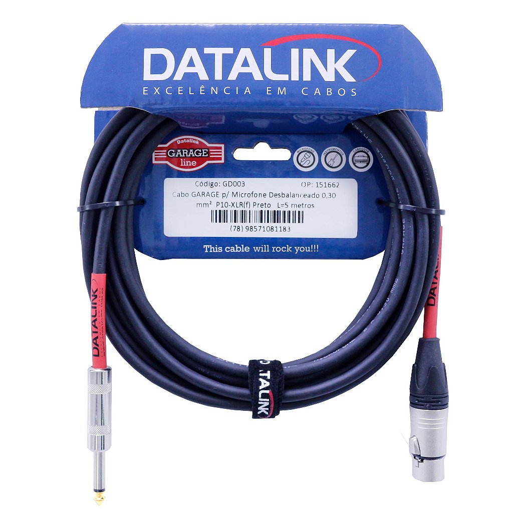 Cabo Para Microfone P10 X Xlr 5 Metros Preto Datalink