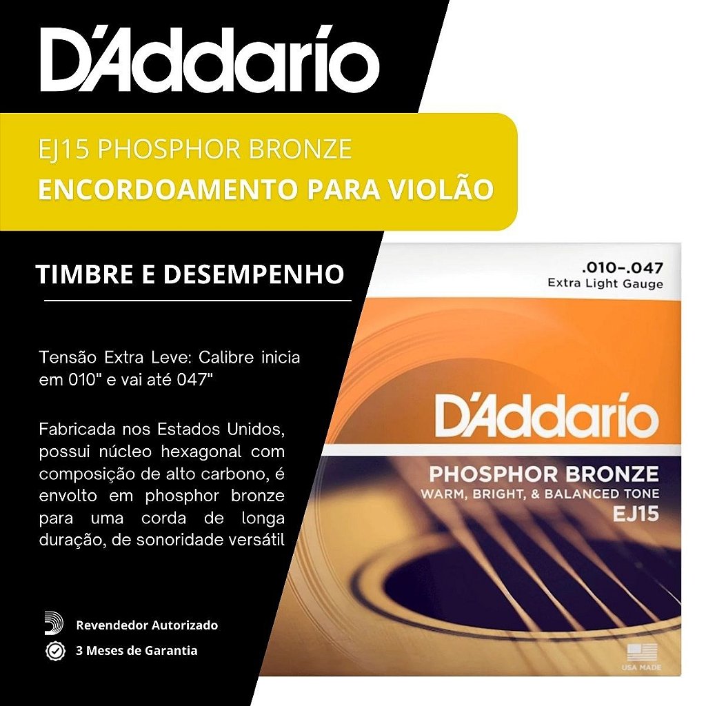 Encordoamento Para Violão Aço EJ15 D'Addario