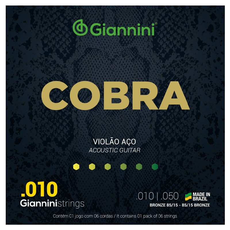Encordoamento Violão Aço 6 Corrdas Giannini Geefle 010 Cobra Bronze
