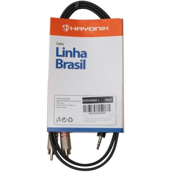 Cabo de Áudio Linha Brasil P2 Estéreo X 2 RCA 1,2m Preto HAYONIK