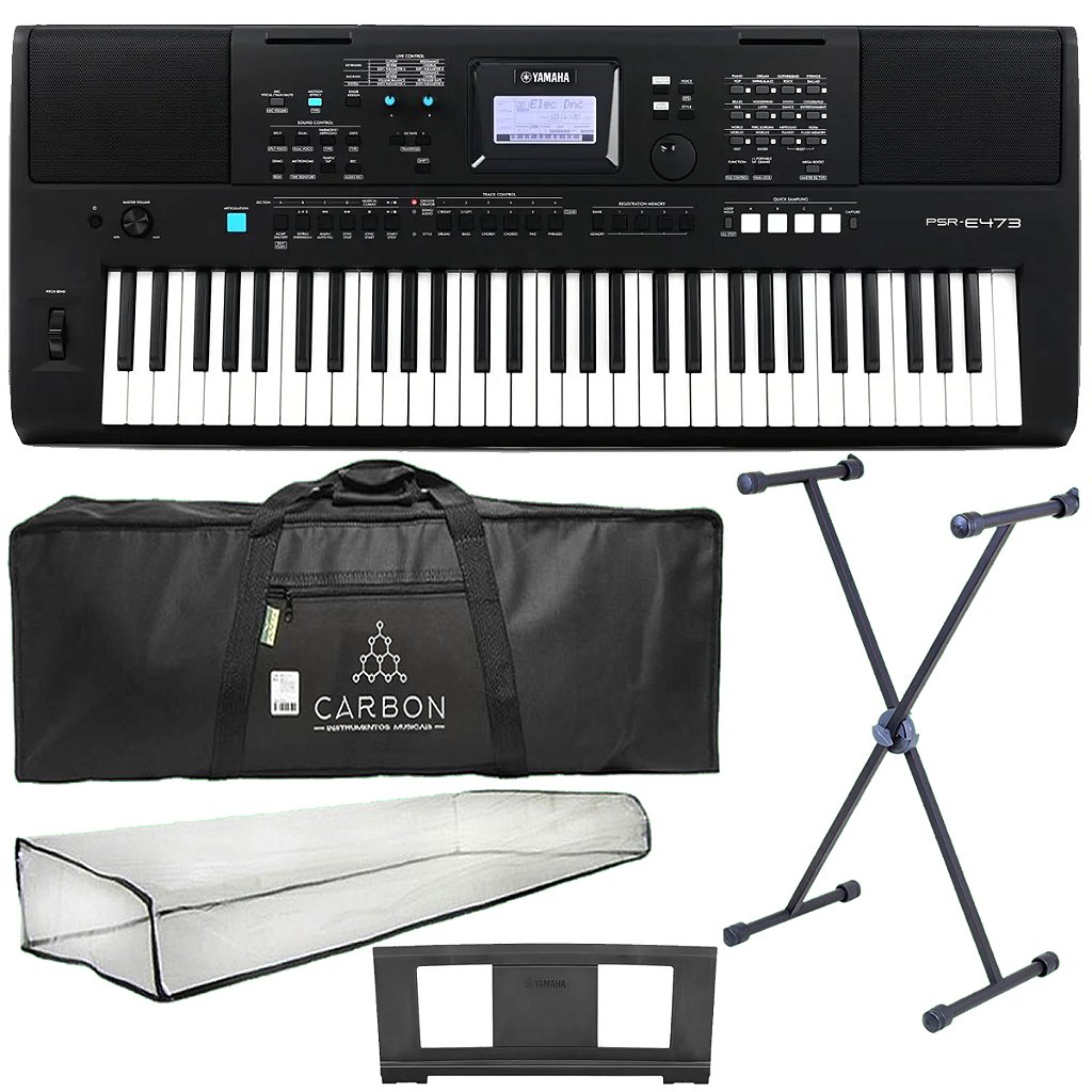Kit Teclado Yamaha PSR-E473 Arranjador 61 Teclas Preto Tx01