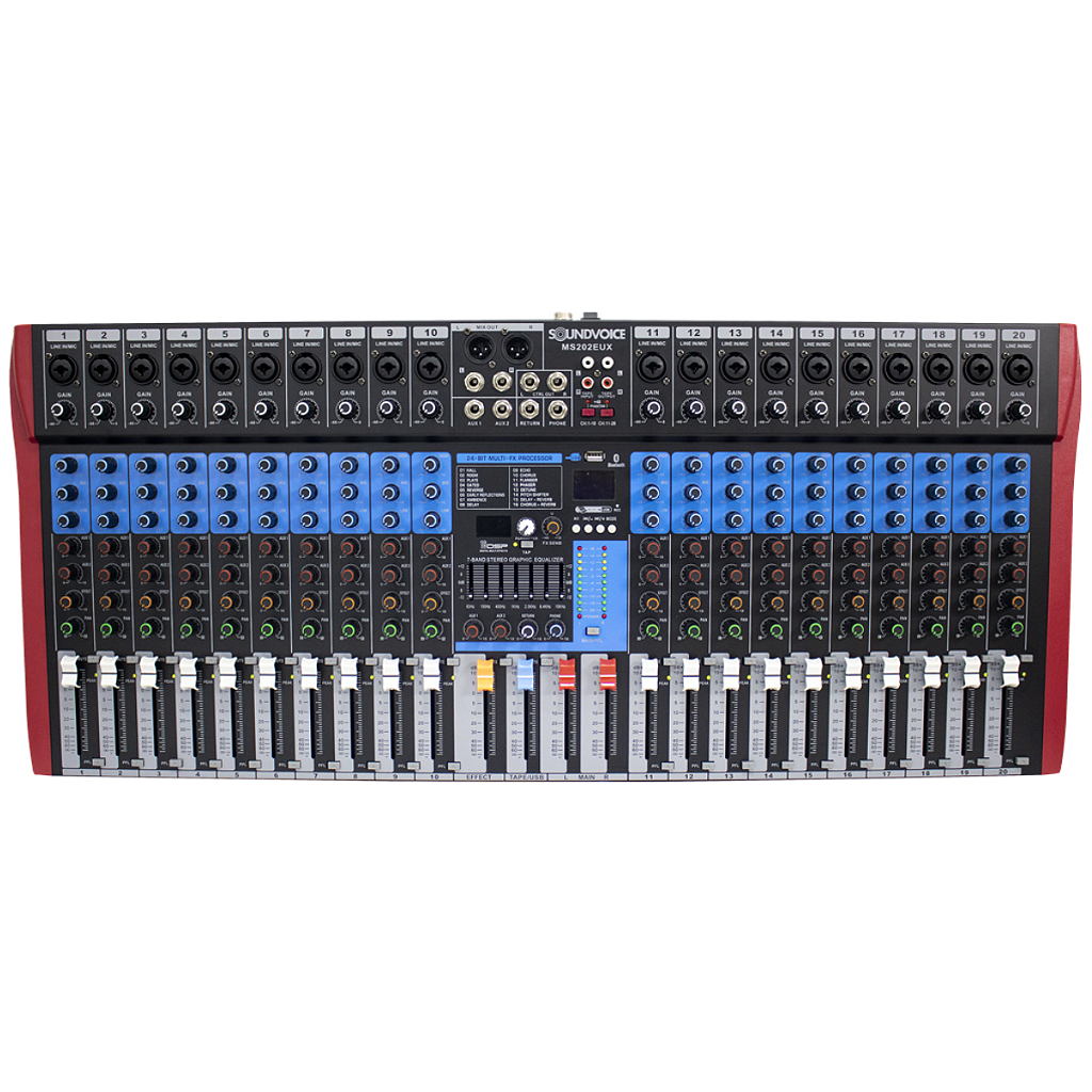 Mesa de Som Soundvoice Ms202 Eux 20 Canais USB Efeito Digital 7 Bandas