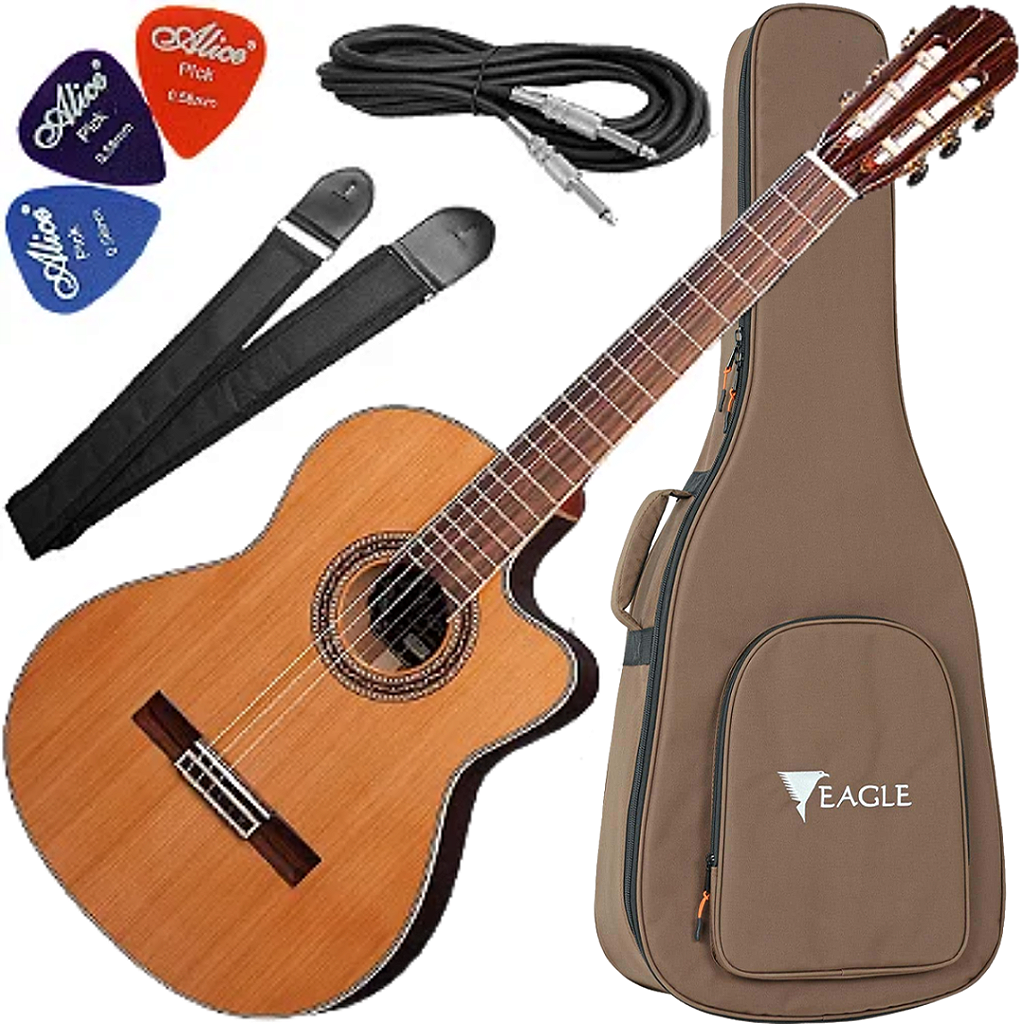 Kit Violão Elétrico Eagle Emn860c Nylon Eq Promix Natural Vx01