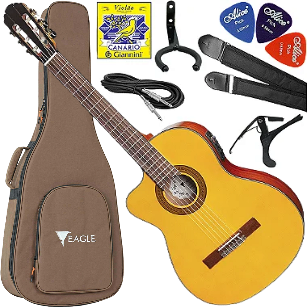 Kit Violão Elétrico Canhoto Eagle CH800 LH Nylon Natural Vx02