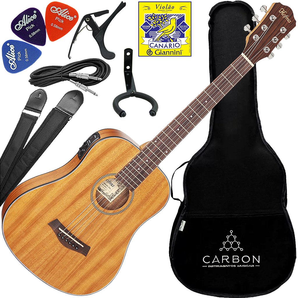 Kit Violão Eletroacústico Hofma Folk Baby HBB 34M Mogno Vx02