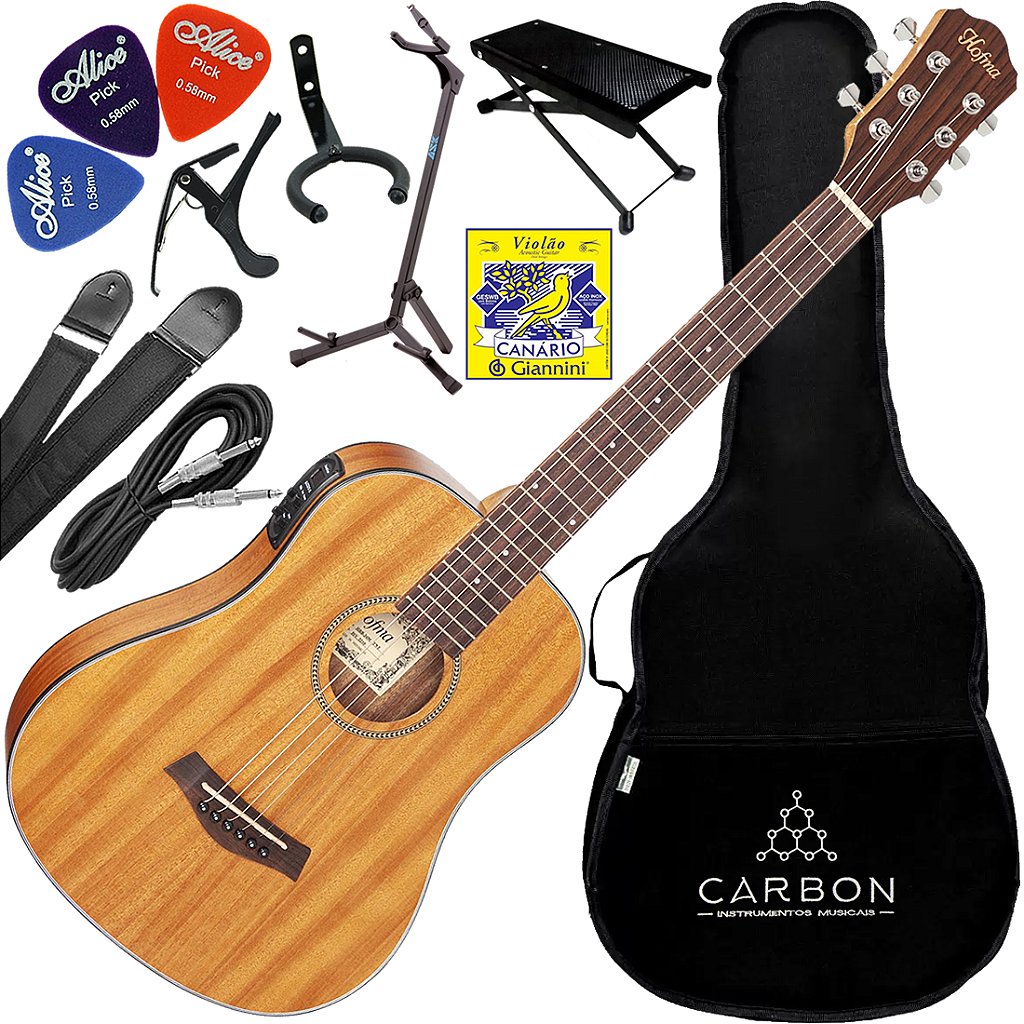 Kit Violão Eletroacústico Hofma Folk Baby HBB 34M Mogno Vx03