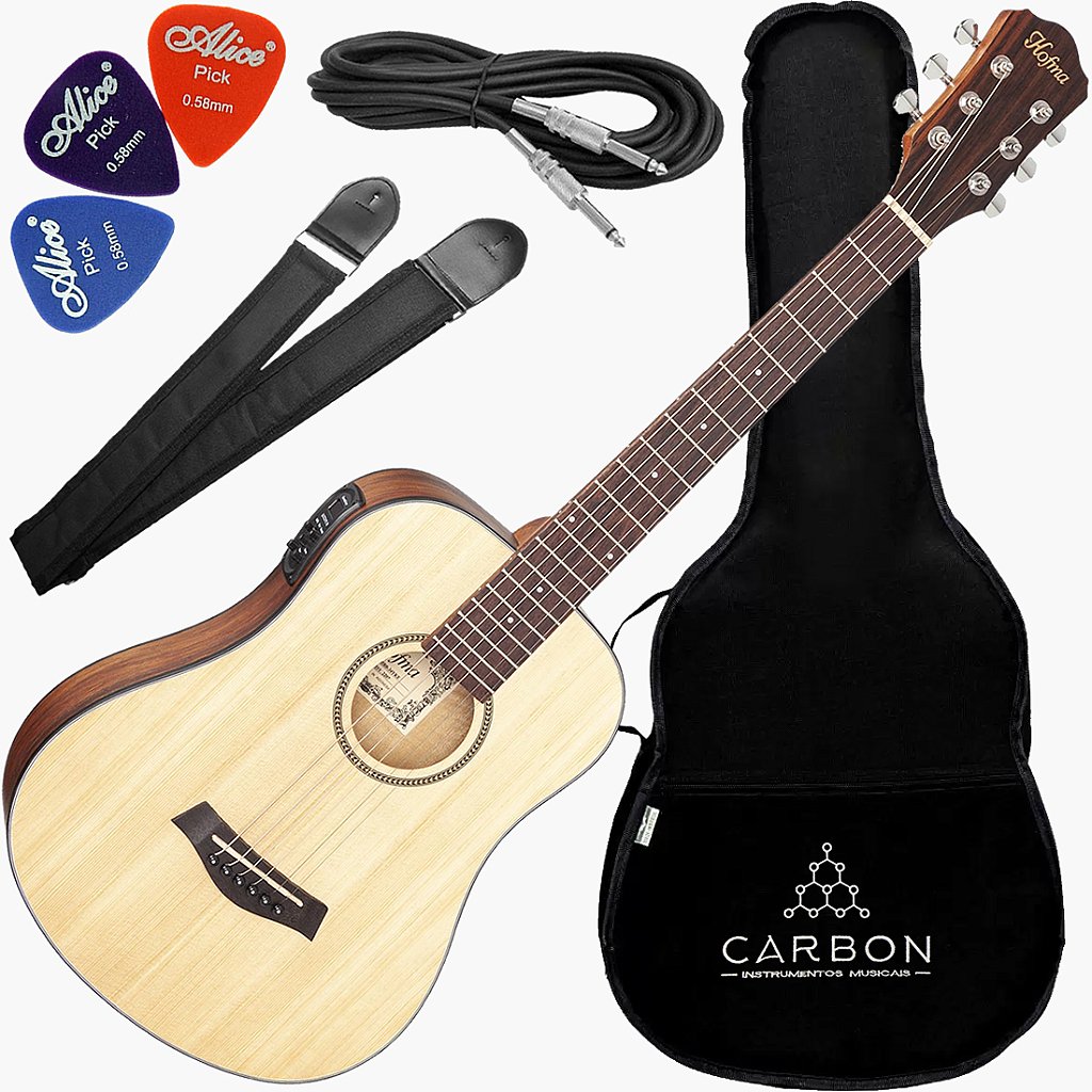 Kit Violão Elétrico Hofma Folk Baby HBB 34Y Natural Satin Vx01