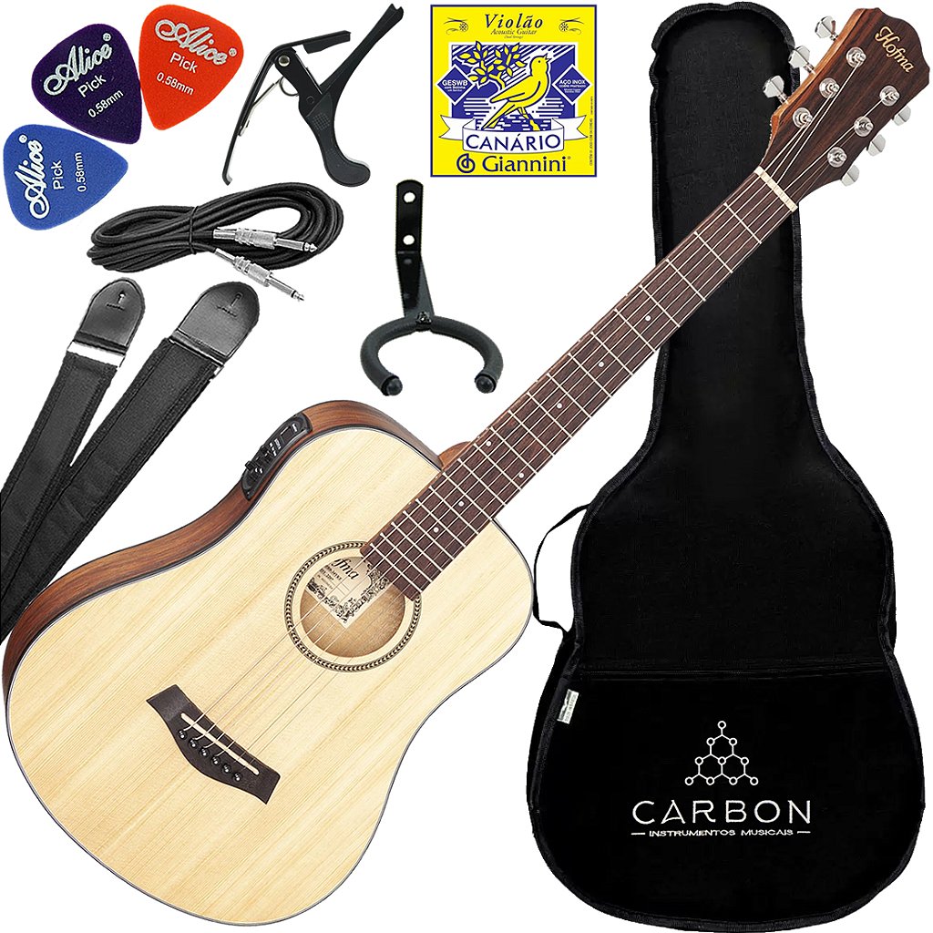 Kit Violão Elétrico Hofma Folk Baby HBB 34Y Natural Satin Vx02