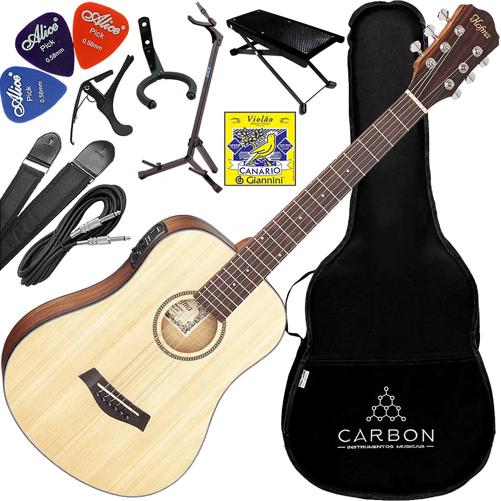Kit Violão Elétrico Hofma Folk Baby HBB 34Y Natural Satin Vx03