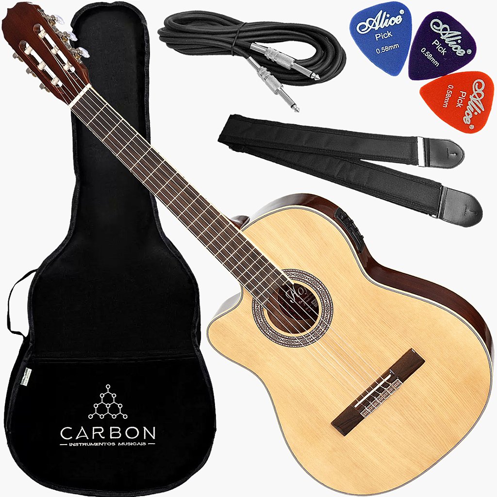 Kit Violão Clássico Canhoto Eletroacústico HMC225 Lh Natural Vx01