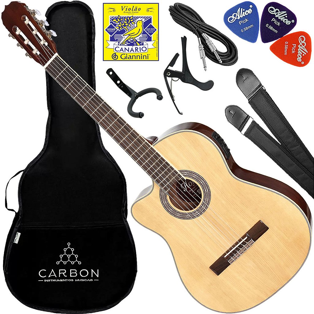 Kit Violão Clássico Canhoto Eletroacústico HMC225 Lh Natural Vx02