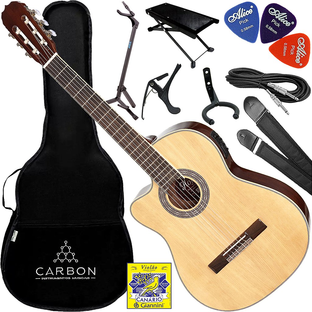 Kit Violão Clássico Canhoto Eletroacústico HMC225 Lh Natural Vx03