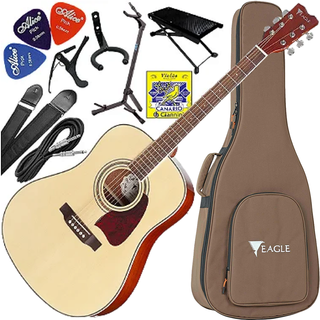 Kit Violão Eletroacústico Eagle Ch888 Natural Folk Aço Vx03