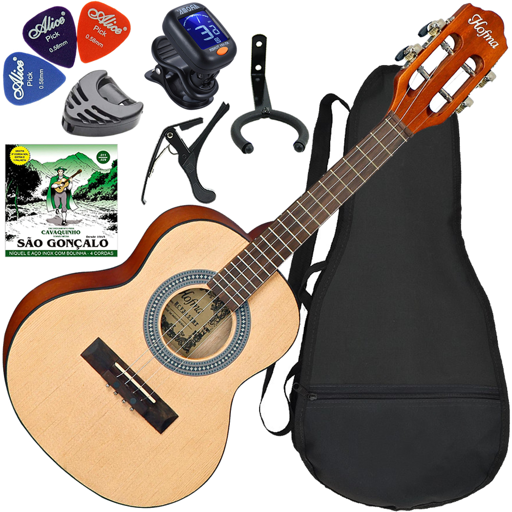Kit Cavaquinho Acustico Hofma HCV30 STNT Natural Fosco Cvx04