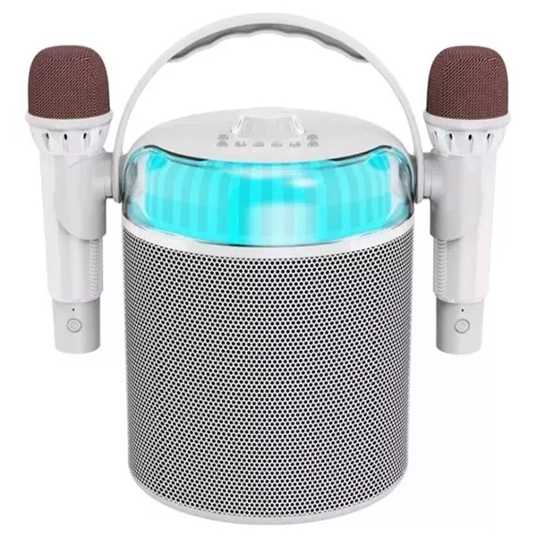 Caixa de Som Karaokê Bluetooth C/ 2 Microfones Leds RGB Ka-8388 Branca