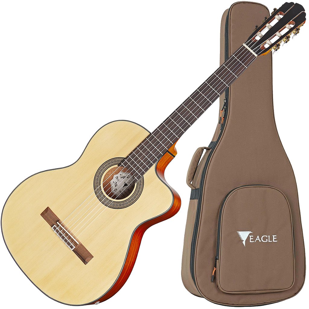 Violão Eletroacústico Eagle CH800 STNT Satin Natural Clássico Nylon Cutaway com Sistema ProMix Híbrido e Bag