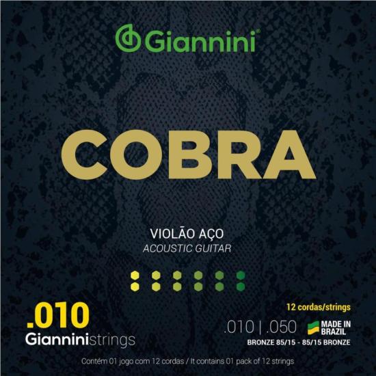 Encordoamento Para Violão 12 Cordas Aço .010 Série Cobra Giannini GEEF12M