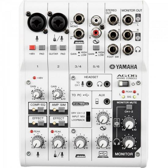 Mesa de Som e Interface de Áudio 6 Canais AG06 Branca YAMAHA