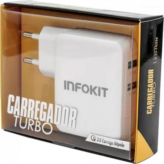 Carregador 36W USB TURBO QC 3.0 Branco EXBOM