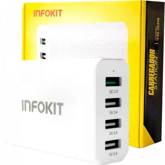 Carregador Turbo USB 40W QC2.0 Branco Exbom