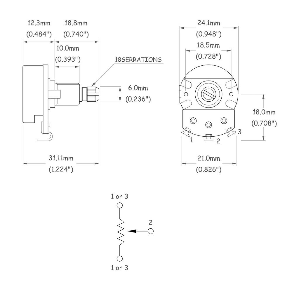 Potenciômetro Instrumentos (3 Peças) Spirit VL2418HB-A500K