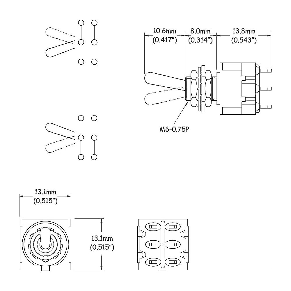 Chave Seletora Mini 2 Posições Toogle Preta Spirit M205-BK