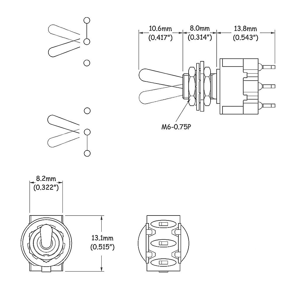 Chave Seletora Mini 2 Posições Toogle Dourada Spirit M105-GD