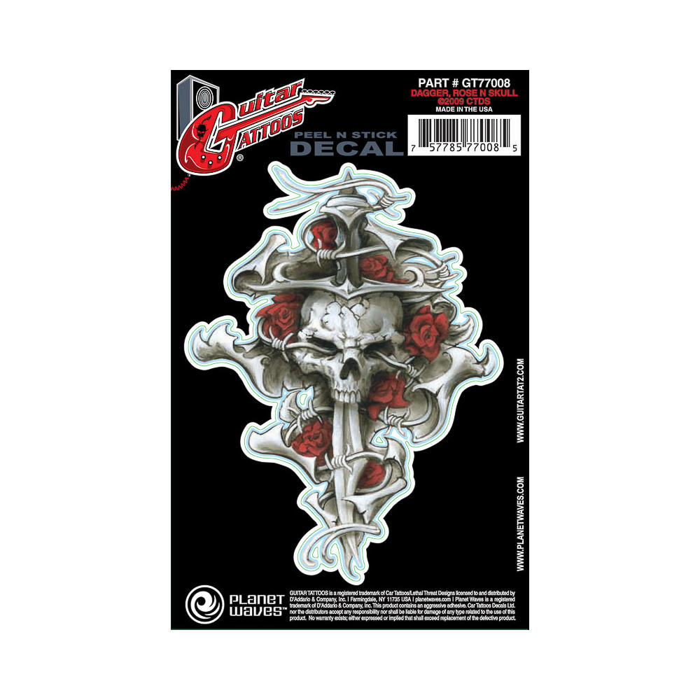 Adesivo Guitarra Dagger Rose Skull Tattoo D Addario GT77008
