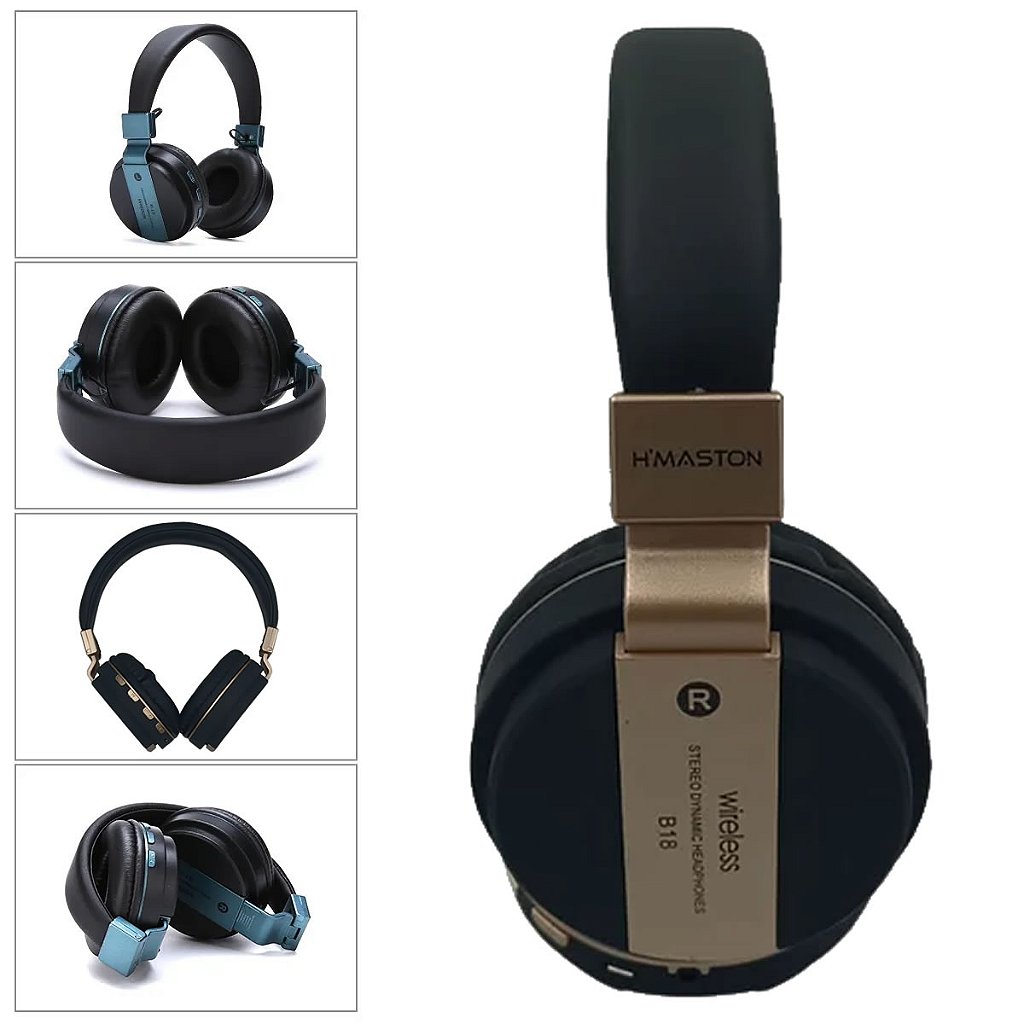 Fone De Ouvido Sem Fio H'Maston B18 Dourado Fm Bluetooth Sd Microfone