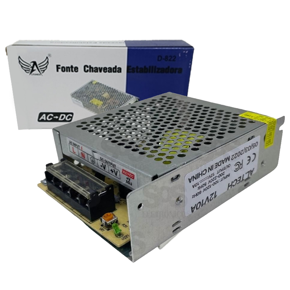 Fonte Chaveada Estabilizadora Colmeia 12V 10A D-822 Altomex