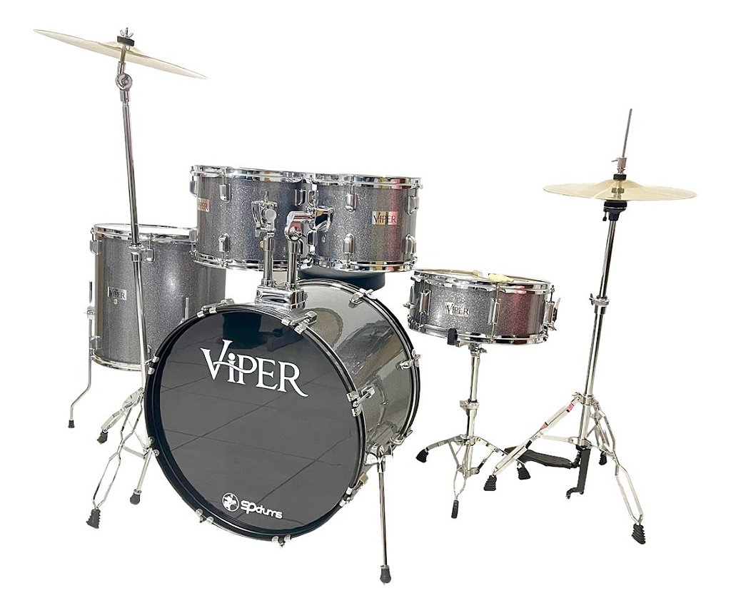 Bateria Acústica 20" X-Pro Viper Com Banco e Pratos Prata