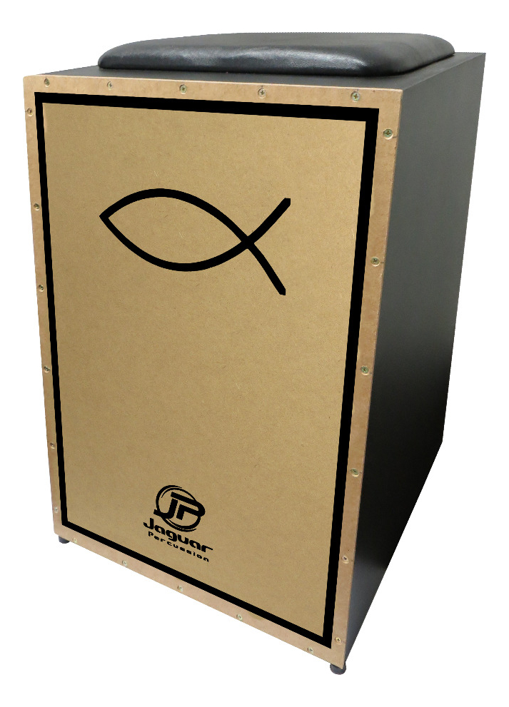 Cajon Jaguar Eletroacústico PB002 EQ Estampa Gospel Peixe + Capa