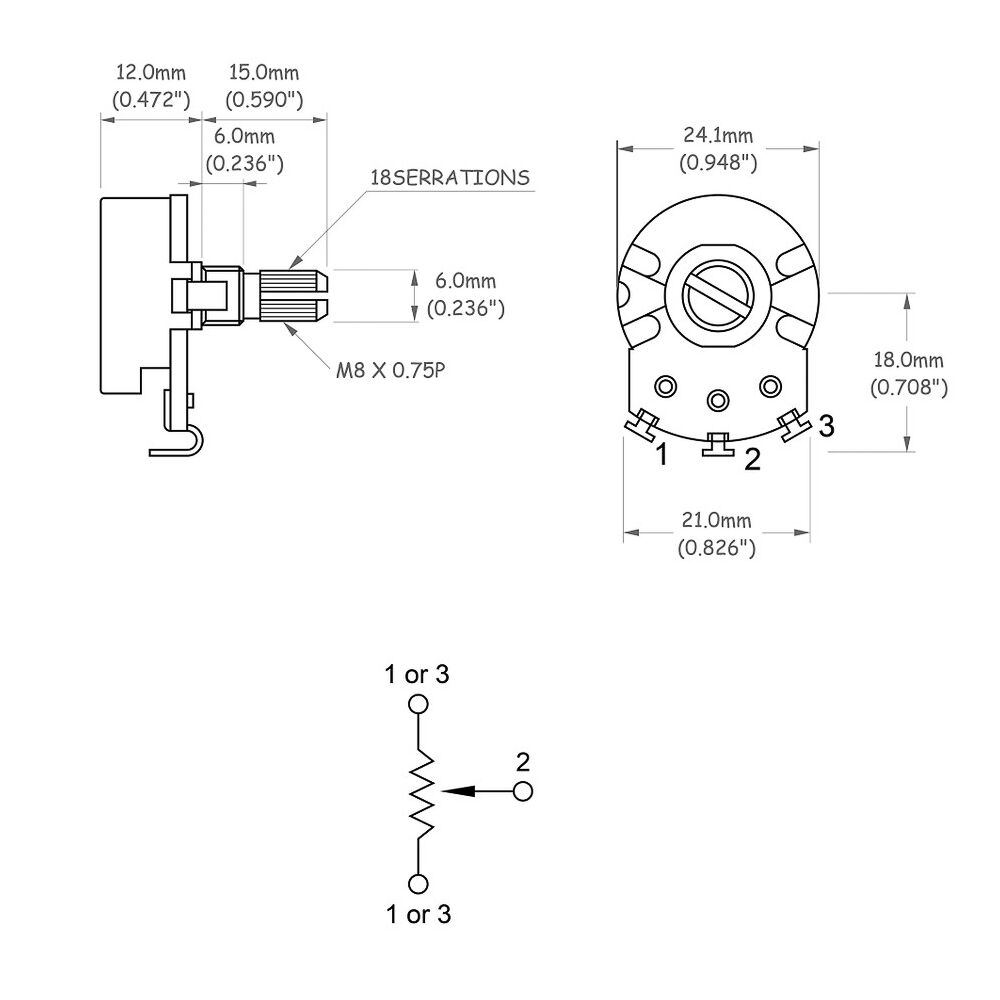 Potenciômetro Instrumentos (3 Unidades) Spirit VL2415H-A250K