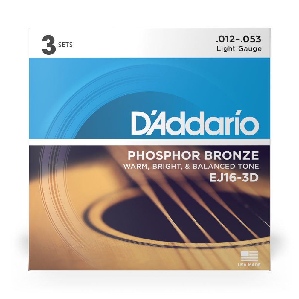 Encordoamento Violão Aço 12-53 (3 Jogos) D Addario EJ16-3D