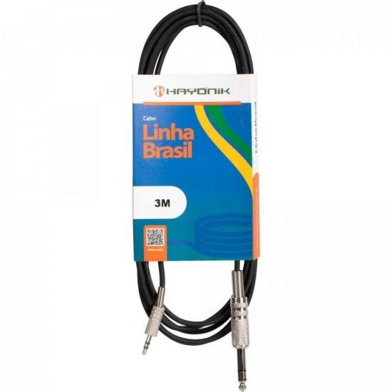 Cabo de Áudio Linha Brasil P2 Estéreo X P10 Estéreo 3m Preto Hayonik