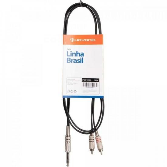 Cabo de Áudio Linha Brasil P10 Estéreo X 2 RCA 1,8m Preto HAYONIK