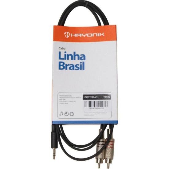 Cabo de Áudio Linha Brasil P2 Estéreo X 2 RCA 1,8m Preto HAYONIK