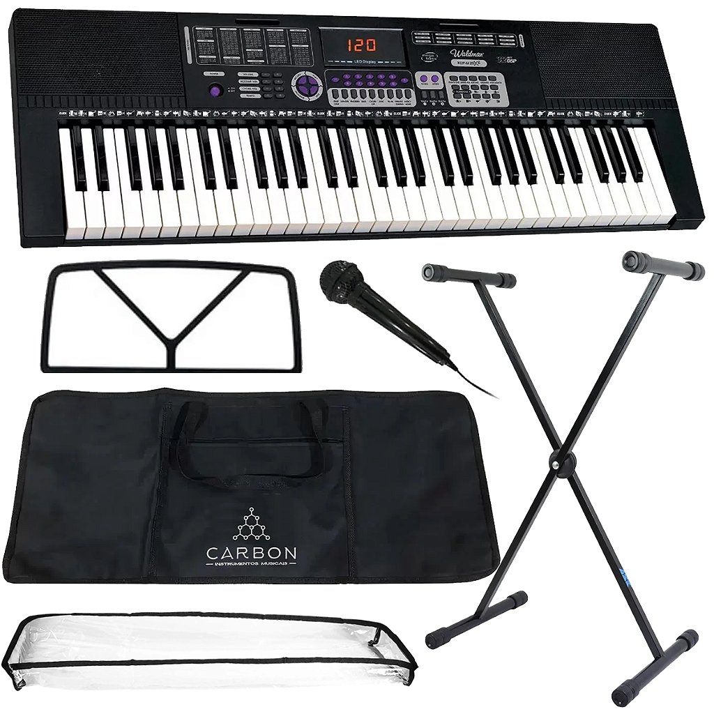 Kit Teclado Musical 61 Teclas Waldman KEP-6120X2 Preto Tx01