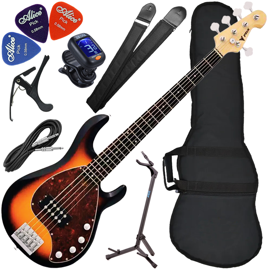 Kit Contrabaixo Elétrico PHX MSR-5 3TS Five 5 Cordas Sunburst Bx02