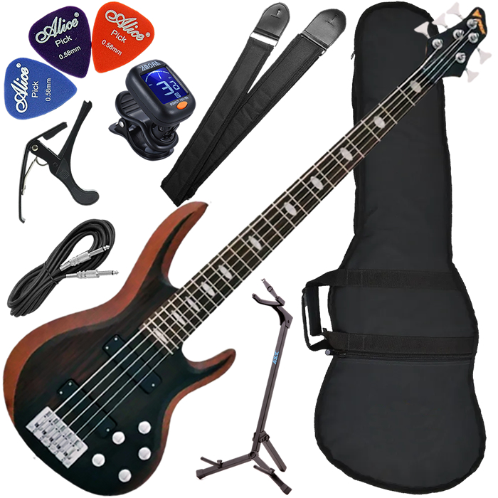Kit Contrabaixo Phx Bs-5 G Top V Ativo 5 Cordas Fosco Bx02