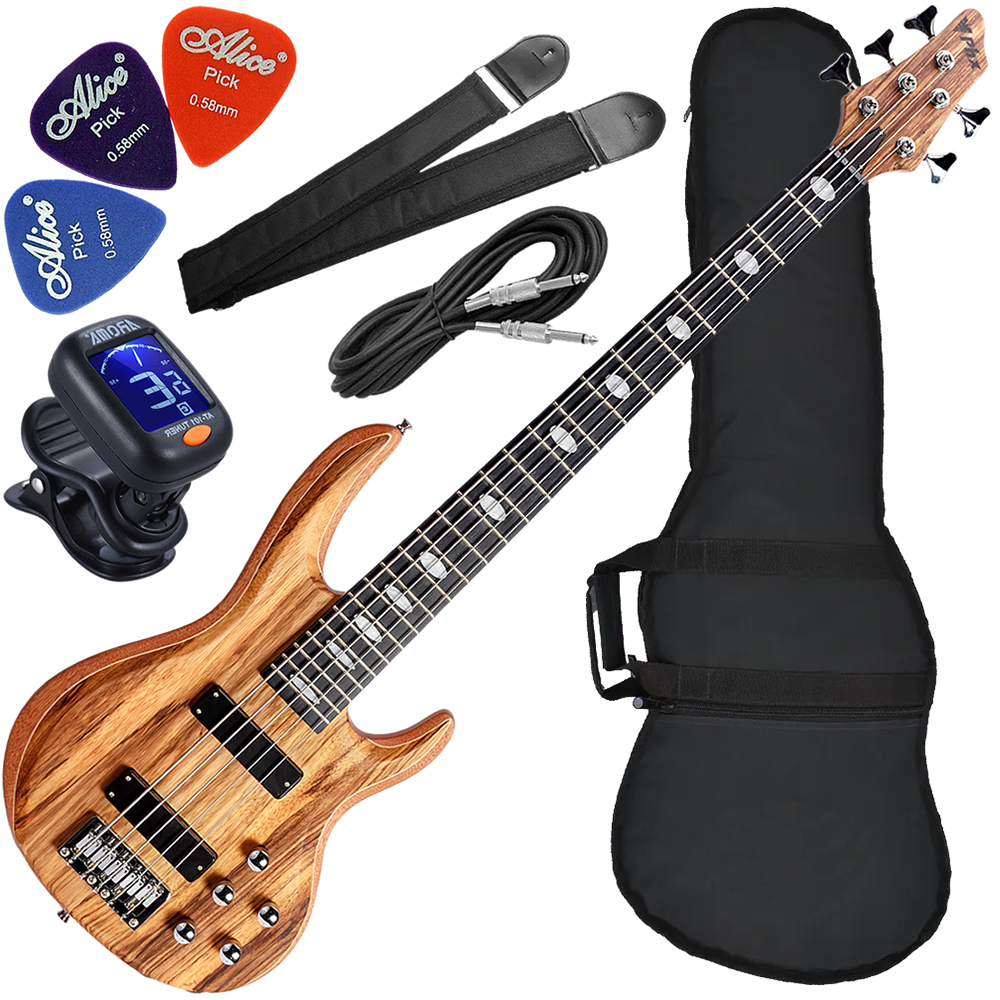 Kit Contrabaixo Phx Bs-5 GN Top V Ativo 5 Cordas Cedro Bx01