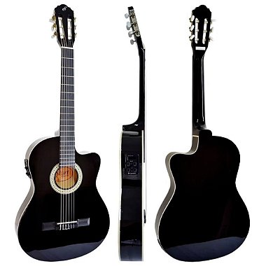 Kit Violão Flat Giannini Eletroacústico NF-14 Ceq Bk Nylon Cutaway Preto