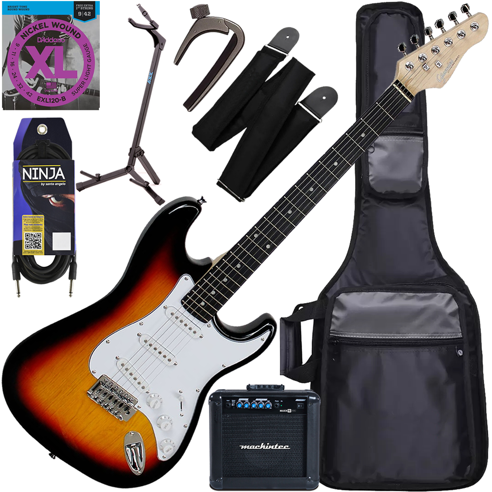 Kit Guitarra Elétrica Giannini G100 Sunburst Escudo White 3TS/WH Gx04