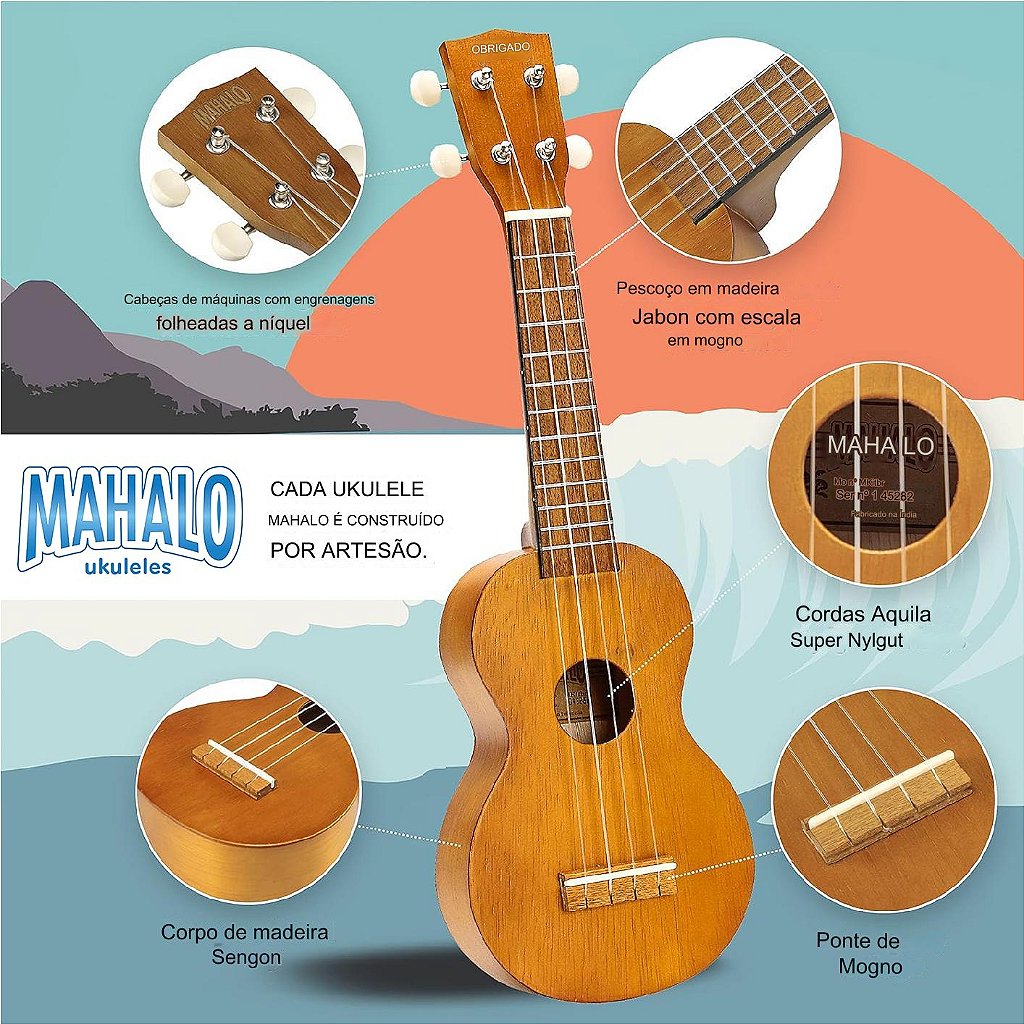 Ukulele Soprano Mahalo Marrom Mk1 TBR Aquila Com Capa